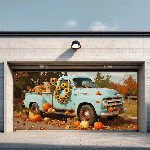 Erntedankfest Herbst Garagentorabdeckung Banner Vintage Kürbis Sonnenblume Pongee Stoff Festlich Outdoor Party Hintergrund Wandbehang Deko