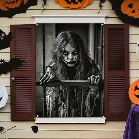 Halloween Window Cover Skull Ghost Printed Door Curtain For Haunted House Party Home Decoration Polyester Backdrop Hanging
