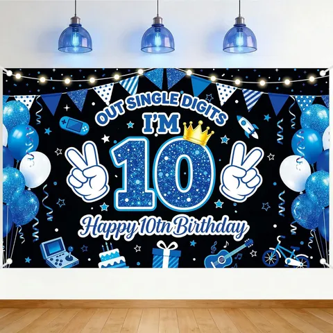Happy Birthday Achtergrond Banner Voor Meisjes Jongens Dubbele Cijfers Feest Decoratie Achtergronddoek Verjaardag Fotografie Props Poster Polyester Wandkleed