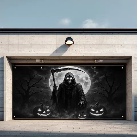 Scary Halloween Garage Door Banner Grim Reaper Zombie Horror Party Decoration Polyester Background Cloth Wall Hanging