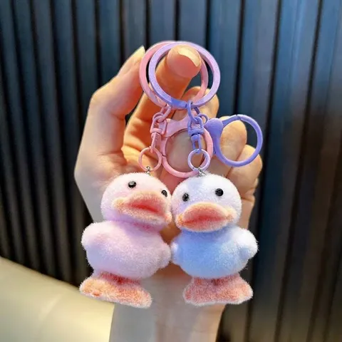 Cute Flocked Little Duck Keychain Cartoon Animal Pendant Acrylic Flocking Doll Bag Charm Gift For Kids Women