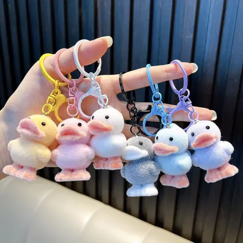 Cute Flocked Little Duck Keychain Cartoon Animal Pendant Acrylic Flocking Doll Bag Charm Gift For Kids Women