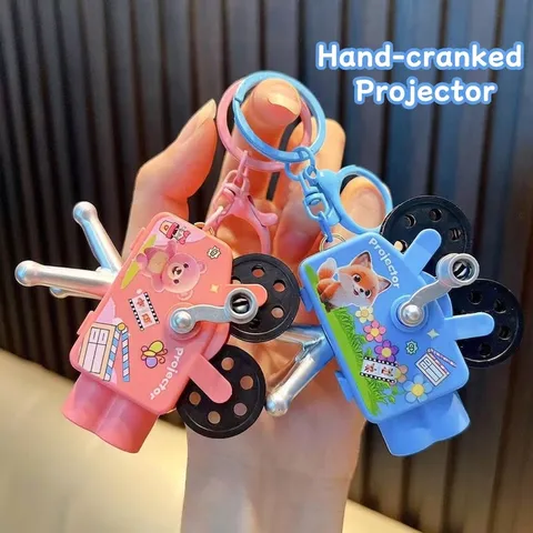 Cute Cartoon Animal Hand-Crank Projector Keychain Mini Luminous Projection Toy For Bag Pendant Gift For Kids Students