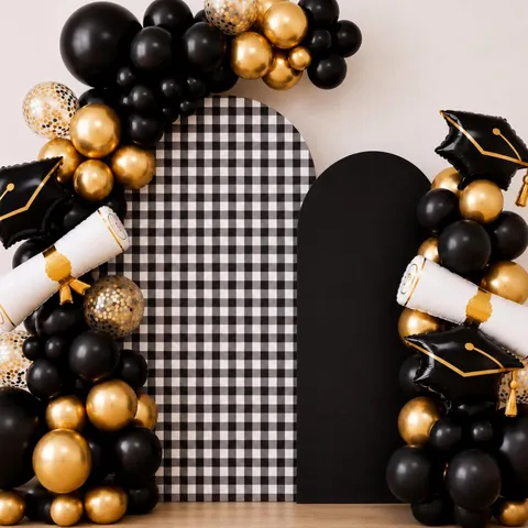 Cubierta de Fondo de Arco a Cuadros Tela de Poliéster Piel de Melocotón para Boda Cumpleaños Fiesta Graduación Fondo