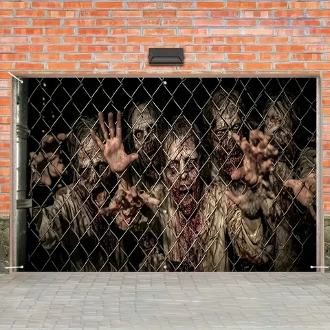 Halloween Garage Door Banner Horror Grim Reaper Zombie Large Polyester Backdrop For Outdoor Party Wall Decoration