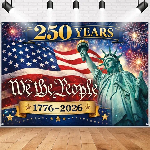 America 250th Birthday Backdrop 1776-2026 July 4th Independence Day Party Decoration Polyester Eagle Flag Banner