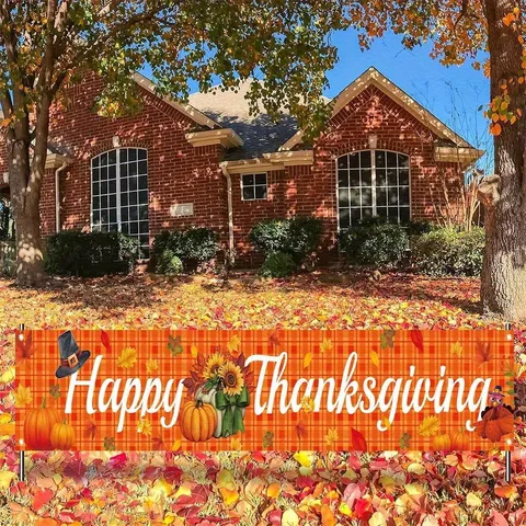 Thanksgiving Outdoor Garden Banner Autumn Harvest Pumpkin Turkey Yard Flag Autumnal Decorative Polyester Flag For Front Door