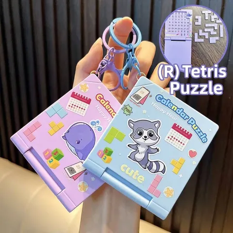 Cartoon Tier Kalender Baustein Puzzle Schlüsselanhänger Stressabbau Spielzeug Kunststoff Tasche Anhänger Geschenk Für Kinder