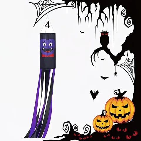 Halloween Windsock Flag Outdoor Hanging Decoration Pumpkin Vampire Ghost Pattern Polyester Festival Party Garden Ornament