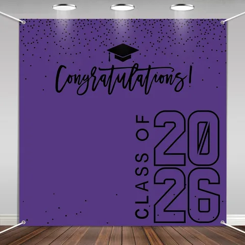 Class Of 2026 Graduation Party Backdrop Congratulations Graduation Cap Decor Photography Background Banner For Graduation Ceremony Party Supplies