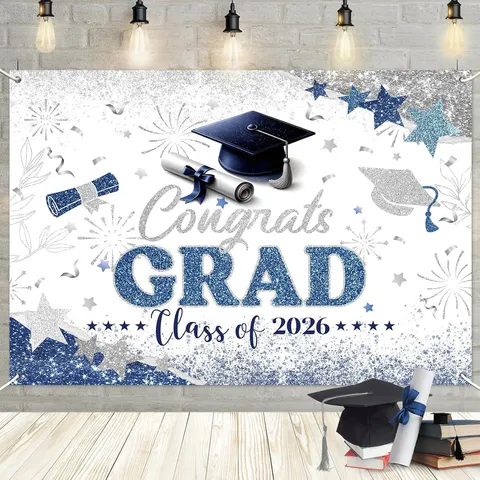 Polyester Abschluss Fotografie Hintergrund Congrats GRAD Klasse Von 2026 Party Dekoration Hintergrund Stoff Banner Für Studenten Fotostudio