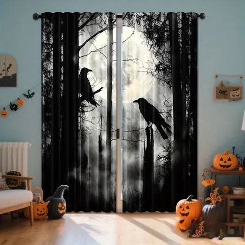 Halloween Theme Digital Printed Curtains Polyester Spooky Ghost Pumpkin Pattern Window Curtains For Living Room Bedroom Holiday Decoration