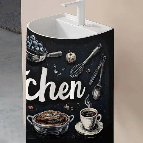 Rideau de Meuble de Cuisine Dessin Animé en Tissu Polyester Écran de Confidentialité Décoratif pour Lavabo de Salle de Bain Occultant