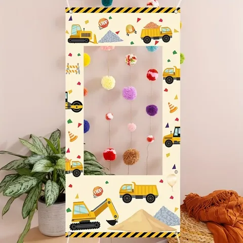 Cartoon Baustellenfahrzeug Thema Kinder Geburtstag Party Foto Hintergrund Bagger Kipper Druck Banner Dekoration