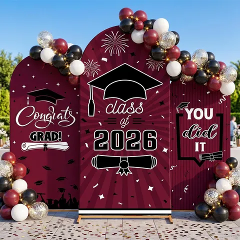 Cubierta de Fondo de Arco de Graduación Congrats Grad Clase de 2026 Decoraciones de Fiesta Poliéster Forma U Fondo Fotos