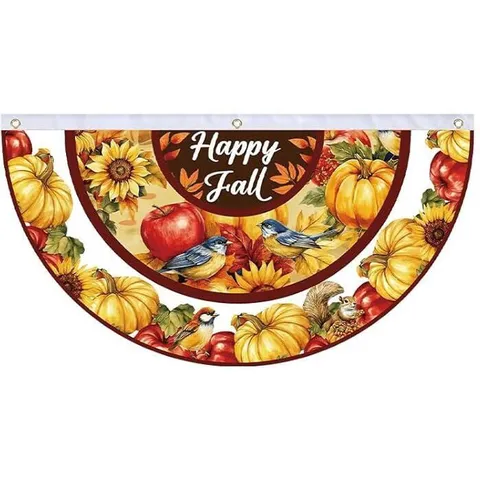 Thanksgiving Harvest Theme Pleated Fan Flag Outdoor Garden Decoration Bunting Polyester Autumn Pumpkin Sunflower Banner