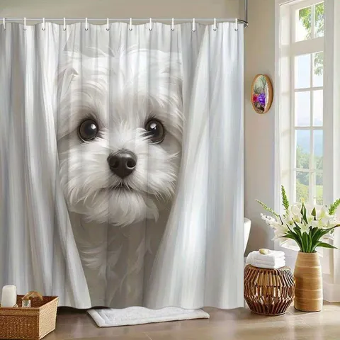 Cortina de Ducha con Patrón de Cachorro Divertido Impermeable de Poliéster Decoración de Baño Con Ganchos Accesorios de Baño Lavables