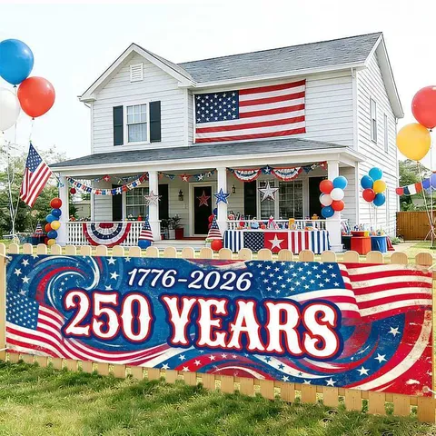 America 250 Years Birthday 1776-2026 Yard Fence Banner Commemorative Decoration Pongee Outdoor Party Backdrop Flags