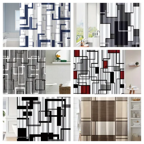 Modern Geometric Abstract Shower Curtain Waterproof Polyester Fabric Bathroom Partition Curtain With 12 Hooks Home Decor