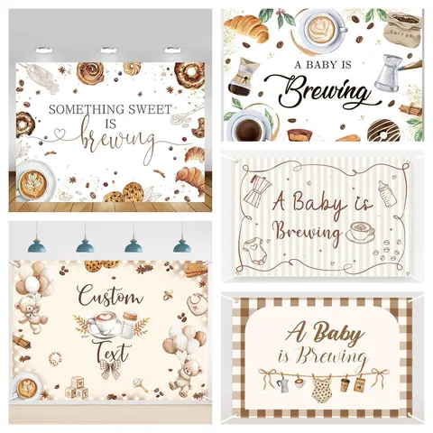 Vintage Koffie Teddybeer Thema Baby Shower Fotografie Achtergrond Polyester Stof Banner Voor Pasgeboren Doop Feest Decoratie
