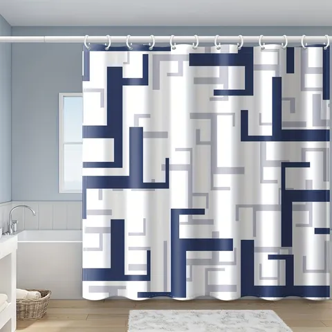 Modern Geometric Abstract Shower Curtain Waterproof Polyester Fabric Bathroom Partition Curtain With 12 Hooks Home Decor