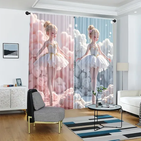 Traumhaft Ballett Prinzessin Bedruckt Fenster Vorhänge Polyester Verdunklung Stoffpanel Für Kinder Mädchen Schlafzimmer Hausdekor Japanischer Stil