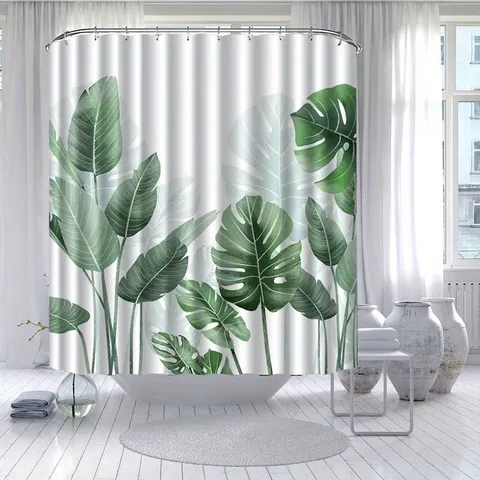 Nordischer Stil Monstera Blatt Duschvorhang Polyester Wasserdicht Badezimmer Dekor Tropische Pflanzen Muster Digital Bedruckt Vorhang