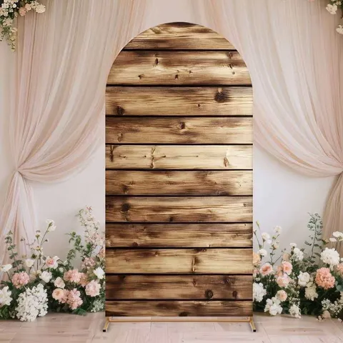 Vintage Wood Grain Arch Backdrop Cloth Rustic U-Shaped Party Decoration Photography Prop For Birthday Baptism Celebration