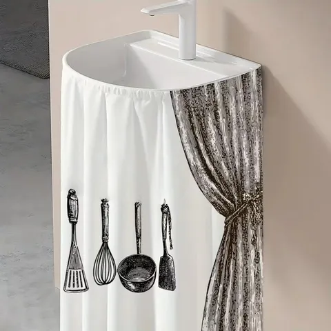 Cortina de Gabinete Estampado Floral Utensilios de Cocina Vintage Estilo Rural Americano Cortina de Ventana Pequeña Decoración