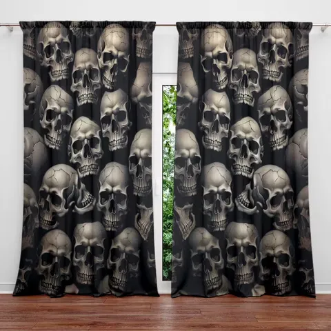 Halloween Horror Style Blackout Curtains Skull Pattern Polyester Window Drapes Gothic Dark Forest Party Room Decoration