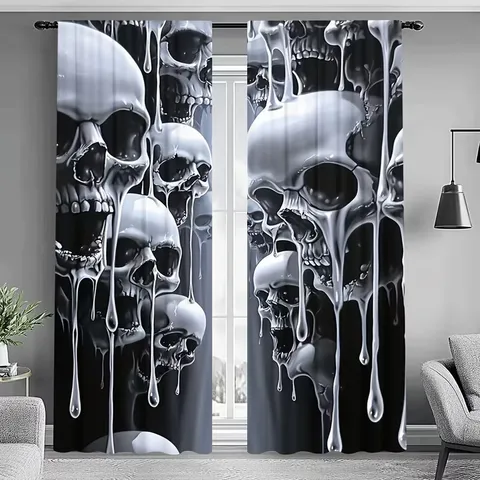 Halloween Horror Style Blackout Curtains Skull Pattern Polyester Window Drapes Gothic Dark Forest Party Room Decoration