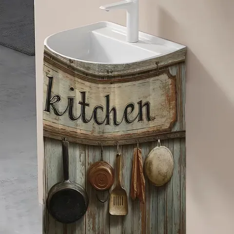 Cortina de Gabinete Estampado Floral Utensilios de Cocina Vintage Estilo Rural Americano Cortina de Ventana Pequeña Decoración