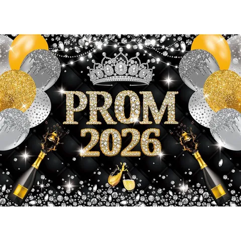 Φόντο Φωτογραφίας PROM 2026 Πολυεστέρας Μαύρο Χρυσό Διαμάντι Διακόσμηση Πάρτι Αποφοίτησης Πανό Τάξη του 2026 Εορταστικό Πανί Φόντου