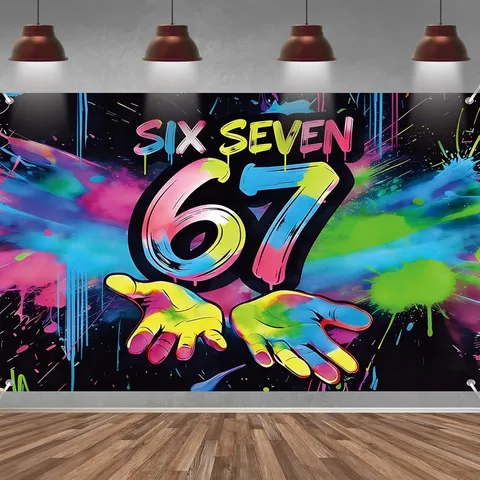 67e Verjaardag Decoratie Banner Grappige Graffiti Stijl Polyester Achtergrond Tapijt Veelkleurige Wandkleed Voor Feest