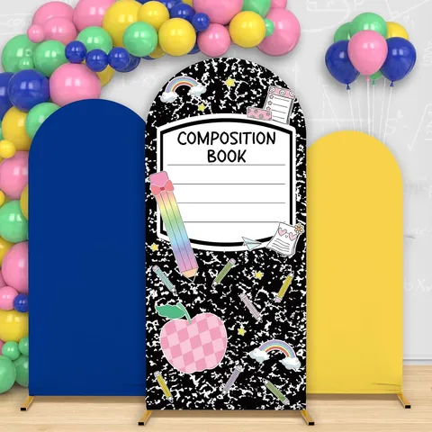 Schulanfang Bogen Hintergrund Abdeckung Set Cartoon Schreibwaren Composition Book Muster Polyester Hintergrund Eröffnungsfeier Party Deko