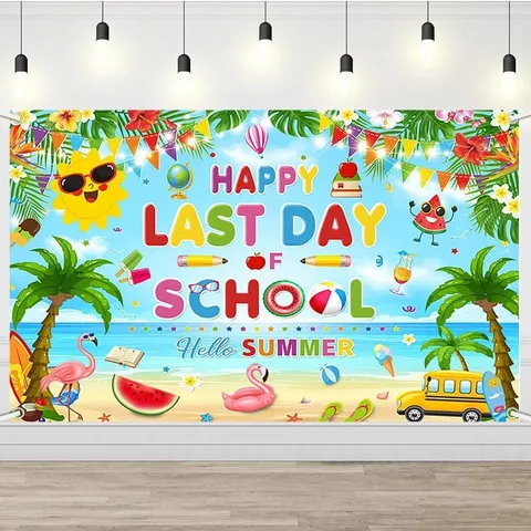 Laatste Schooldag Zomer Strandfeest Achtergrond School Is Uit Voor De Zomer Afstudeerfeest Decoratie Achtergronddoek Fotografie Banner