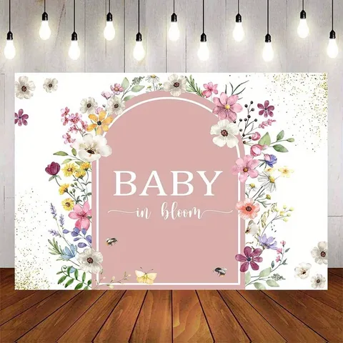 Wildflower Baby In Bloom Backdrop For Baby Shower Floral Photography Background Polyester Wall Hanging Party Decorations