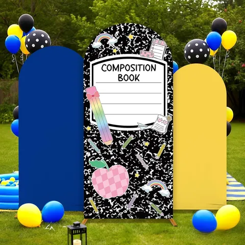 Schulanfang Bogen Hintergrund Abdeckung Set Cartoon Schreibwaren Composition Book Muster Polyester Hintergrund Eröffnungsfeier Party Deko