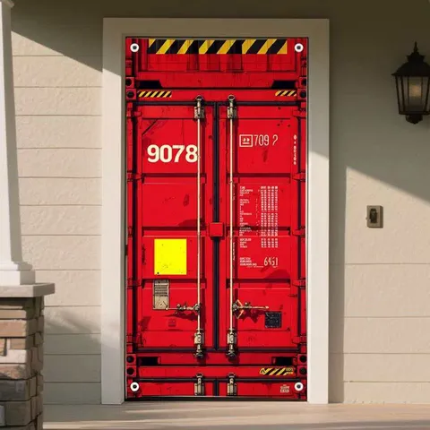 Industrial Red Shipping Container Door Curtain Realistic 3D Printed Polyester Door Cover For Garage Yard Home Decor
