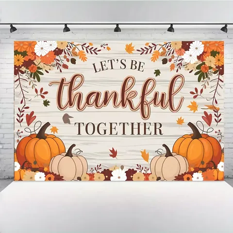 Panno di Sfondo per il Ringraziamento Autunno Zucca Foglia d'Acero Tacchino Cartone Animato Festa Fotografia Sfondo Banner Decor