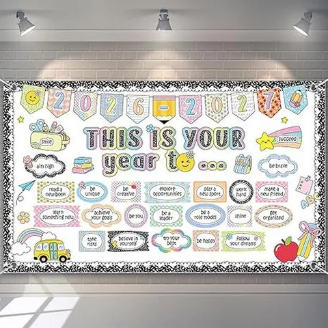 Cartoon Schulelemente Digital Gedruckt Abschlussfeier Dekoration Hintergrund Helle Farben Polyester Fotografie Hintergrund Stoff Für Kindergarten Student Feier Raum Dekor Banner