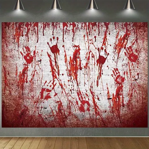 Horror Halloween Theme Backdrop Fabric Bloody Handprint Skull Printed Banner Secret Room Haunted House Party Wall Decor Tapestry