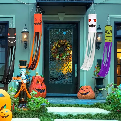 Halloween Windsock Flag Outdoor Hanging Decoration Scary Ghost Pumpkin Frankenstein Windsock Decor For Garden Yard Party Decoration