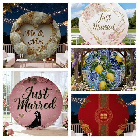 Romantisch Rond Bruiloft Thema Achtergronddoek Bloemen Roos Hart Patroon Polyester Partij Fotografie Achtergrond Decoratie