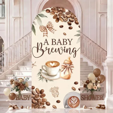 Housse De Fond En Arche Pour Baby Shower Français Pour Décoration Photographique Fond De Fête À Thème Café Floral En Polyester