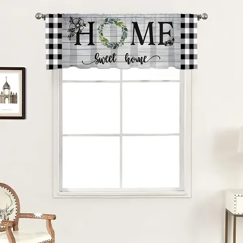American Country Style Buffalo Plaid Kitchen Window Valance Home Sweet Home Printed Polyester Short Curtain Decoration