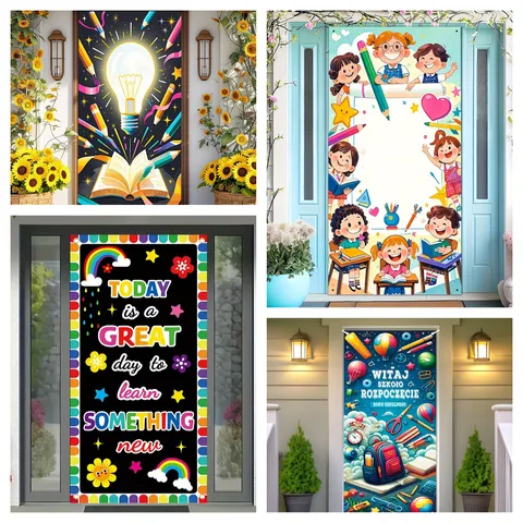 Rideau de Porte en Polyester Rentrée Scolaire Thème Campus Décoration Entrée Citation Inspirante Suspension Murale Salle de Classe Maison