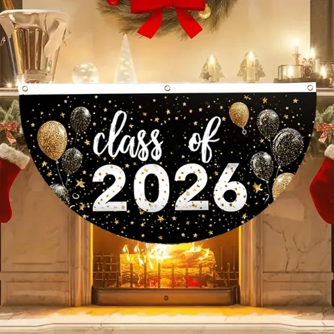 Bandiera a Ventaglio da Giardino Classe del 2026 Nero Oro Striscione Pieghettato per Cerimonia di Laurea Cortile Festa Decorazione in Poliestere