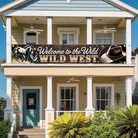 Vintage Western Cowboy Thema Banner Willkommen Im Wilden Westen Outdoor Party Banner Hof Dekoration Polyester Fahne Schild