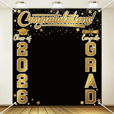 Congratulations Class Of 2026 Graduation Photography Backdrop Polyester Pongee Congrats Grad Party Decoration Photo Booth Banner Background